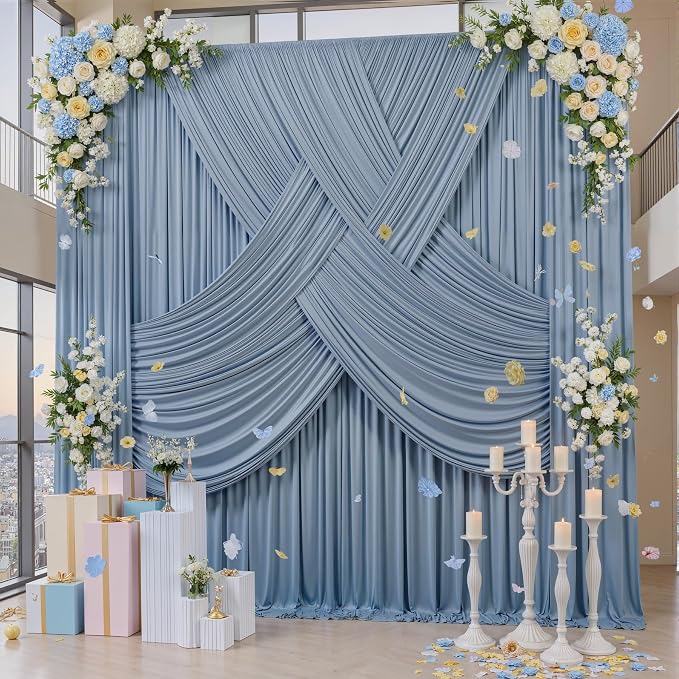 12ft x 10ft Dusty Blue Backdrop Curtains - Image 4