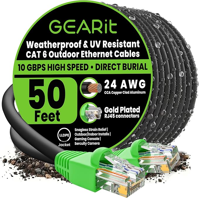 GEARit RJ45 Cat-6 Ethernet Patch Cable, 10Gpbs Transfer Speed, Copper Clad by GEARit