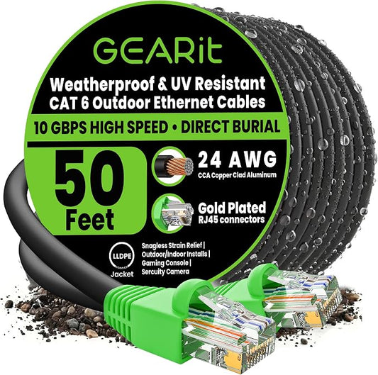 GEARit RJ45 Cat-6 Ethernet Patch Cable, 10Gpbs Transfer Speed, Copper Clad by GEARit