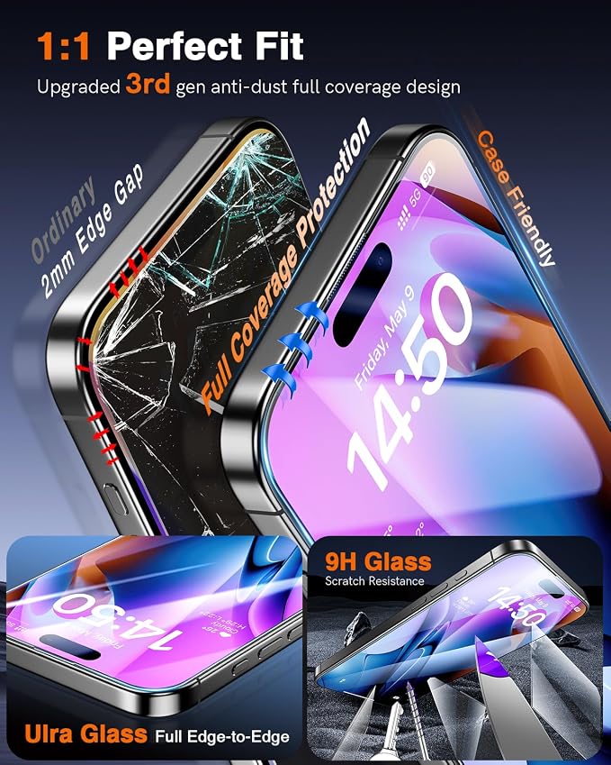 LK 3 Pack for iPhone 15 Pro Screen Protector Military Grade Shatterproof - Image 5