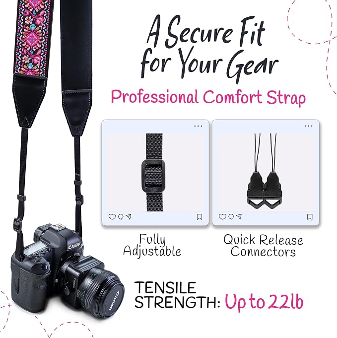 Art Tribute Camera Strap, Vintage Embroidered Neck Shoulder & Crossbody Camera - Image 4