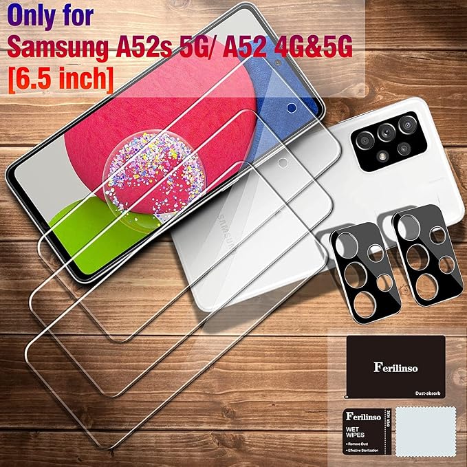 Ferilinso 3 Pack Screen Protector + 2 Pack Camera Lens Protector - Image 2