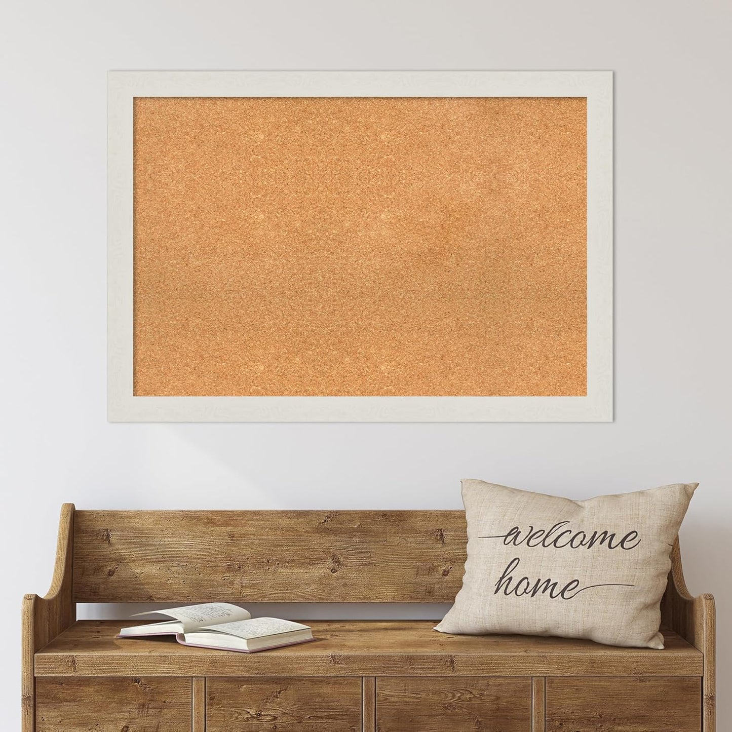 Amanti Art Natural Cork Board for Wall, 27x39 Vision Board with White Frame, Large Corkboard Office Decor for Home Organization, Country Rustic Corkboard Pinboard to Display Items for Home