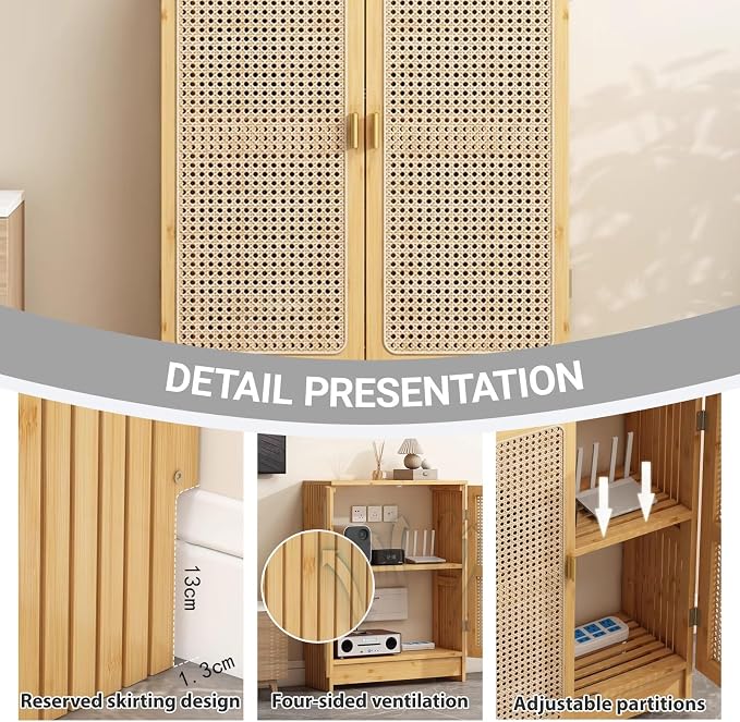 Rattan WiFi Router Storage Cabinet, Router Storage Box, Bamboo Accent Floor - Image 5