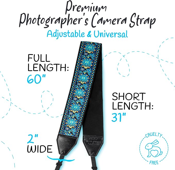 Art Tribute Camera Strap, Vintage Embroidered Neck Shoulder & Crossbody Camera - Image 5