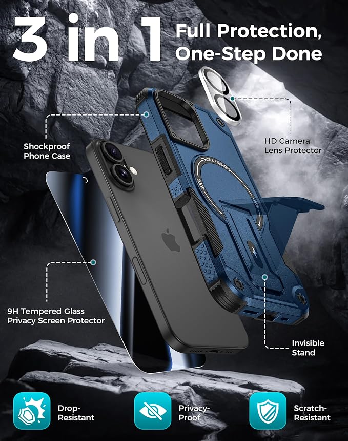 Goton for iPhone 16 Case with Privacy Tempered Glass Screen Protector & Camera - Image 3