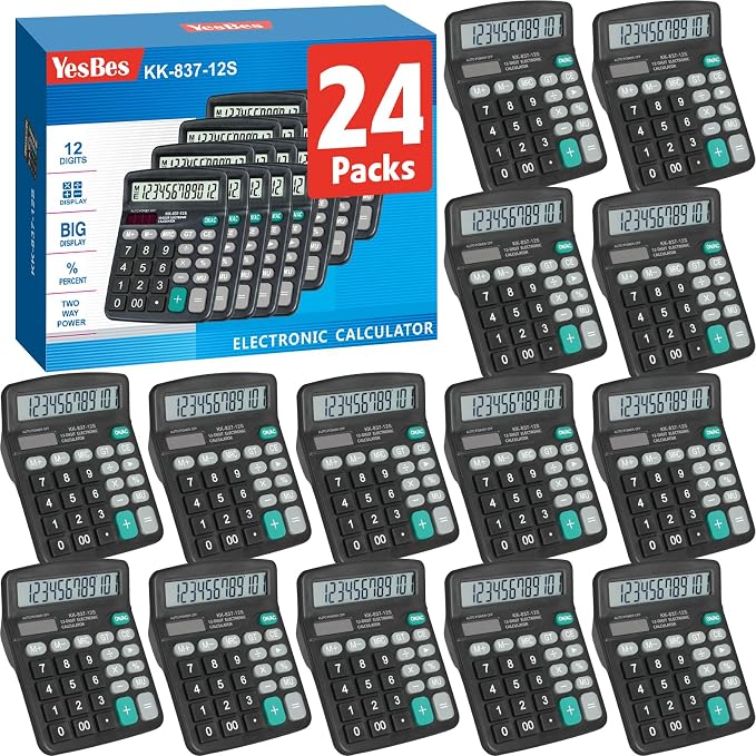 24 Pack Calculator Bulk, 12 Digits Calculators Desktop by YesBes