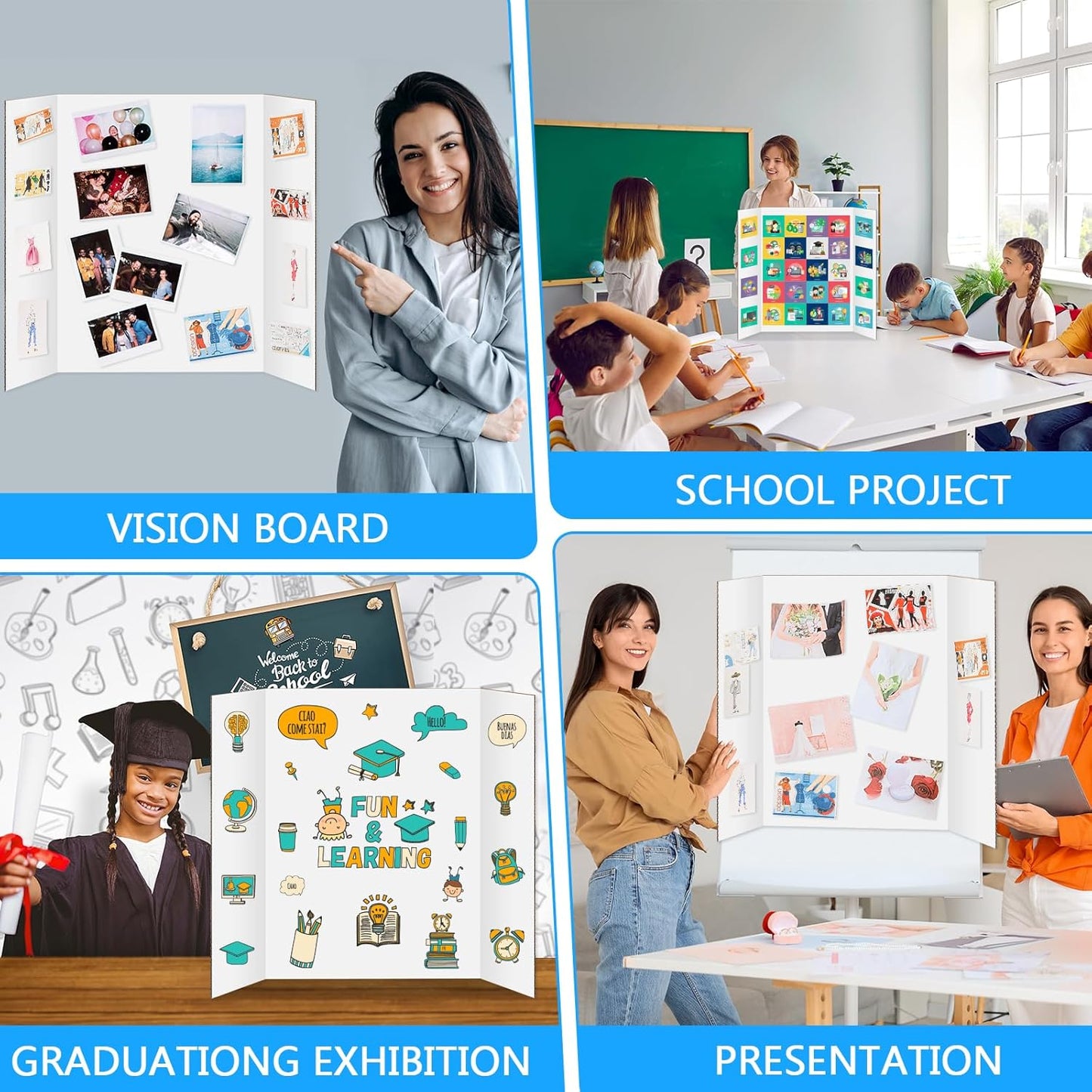 6 Pack Trifold Poster Board 48" X 36", IKAYAS Single sided White Poster Boards, Science Fair Display Boards Posterboard Foamboard for Mounting, Prints,Art,Display,Projects Classroom Supplies