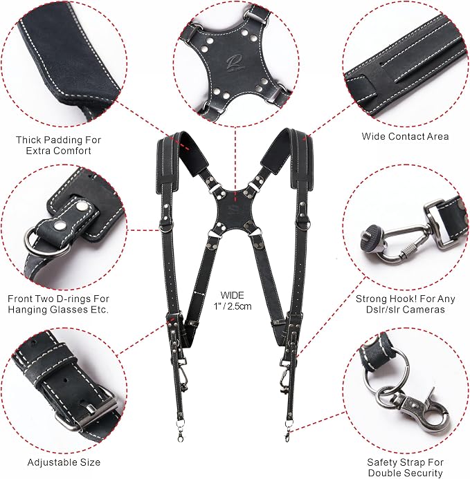 Padwa Lifestyle Black Frosted Dual Camera Harness Strap - Image 2