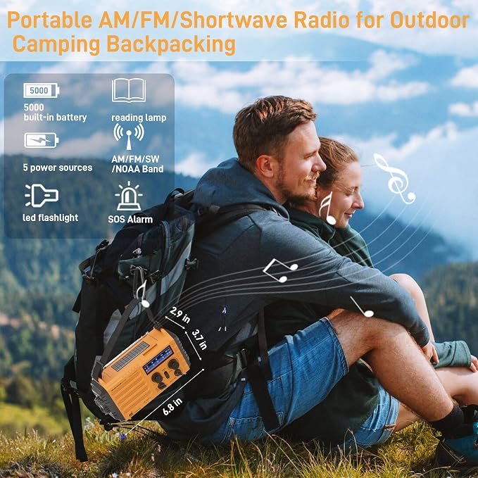 Eoxsmile Emergency Radio with NOAA Weather Alert, 5000mAh Solar Hand Crank - Image 6