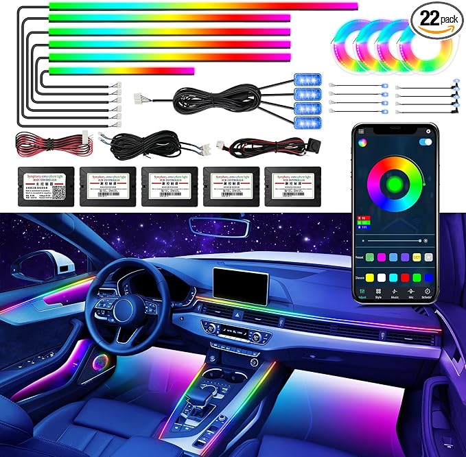 Dreamcolor Acrylic Car Interior Led Kit, Car Accessories 22 in 1 RGB Car by WEBUPAR