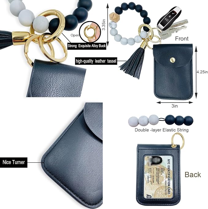 Keychain Wallet Wristlet Small Credit Card Holder Bracelet Key Chain Purse - Image 3