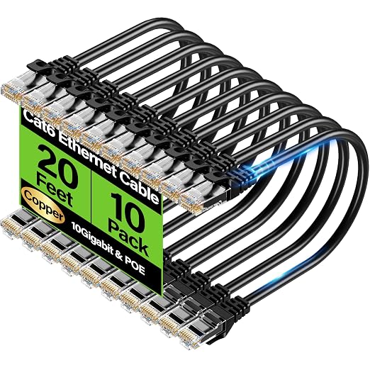Cat6 Ethernet Cable 10Gbps 20 ft, UTP Ethernet Cable Cat 6, Flexible Bare by Unknown