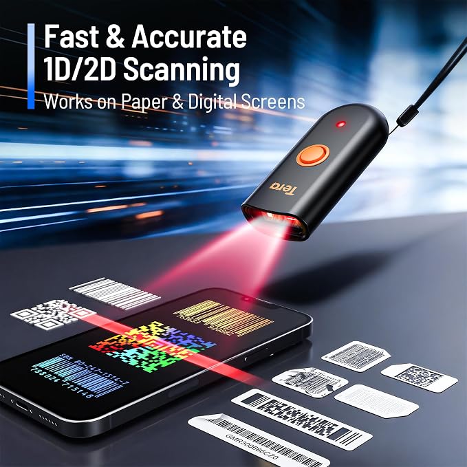 Tera Mini 1D 2D QR Wireless Barcode Scanner, Waterproof Shockproof Pocket - Image 6