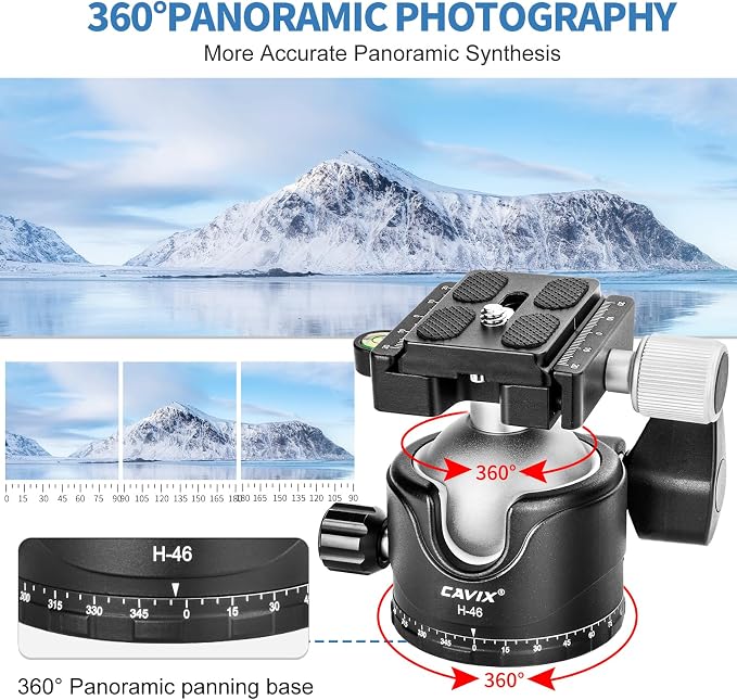 CAVIX Tripod Ball Head with 1/4" Arca Swiss Quick Release Plate Aluminium - Image 7