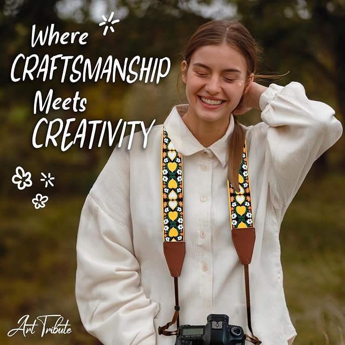 Art Tribute Camera Strap for DSLR Cameras, Woven Webbing Heart Design Shoulder - Image 8