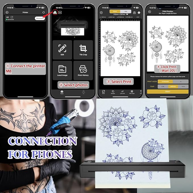 Wireless Tattoo Stencil Printer, Portable Bluetooth Thermal Tattoo Printer - Image 2