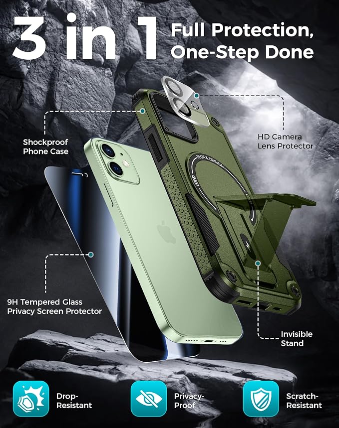 Goton for iPhone 12 Case with Privacy Tempered Glass Screen Protector & Camera - Image 3