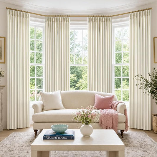 Cream Beige Pinch Pleated Linen Curtains 102 Inch 4 Panels Set by Twodrapes