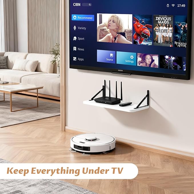 Floating Projector Shelf for Wall, Solid Wood AV Wall Mount Shelf for Router - Image 6
