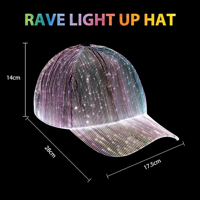 LIOVODE LED Hat, 7 Colors Baseball Cap Light Up Rave Hat Fiber Optic Luminous - Image 6