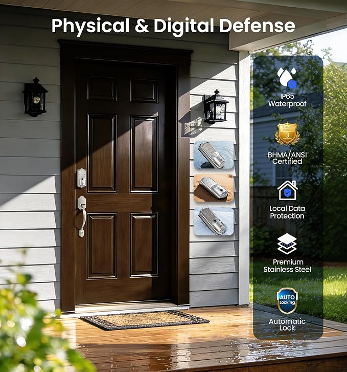 Veise VE027 Built-in Wi-Fi Smart Lock, Fingerprint Keyless Entry Front Door Lock - Image 11