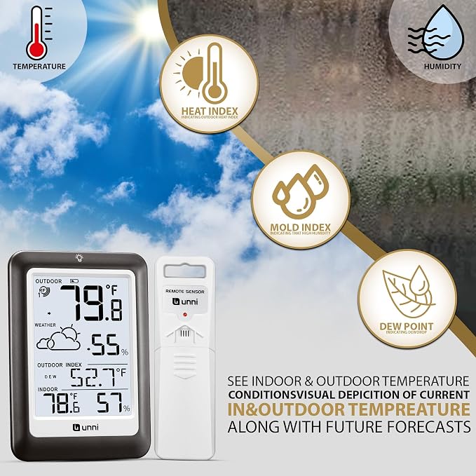 Indoor Outdoor Thermometer Wireless Weather Station, Temperature Humidity - Image 4