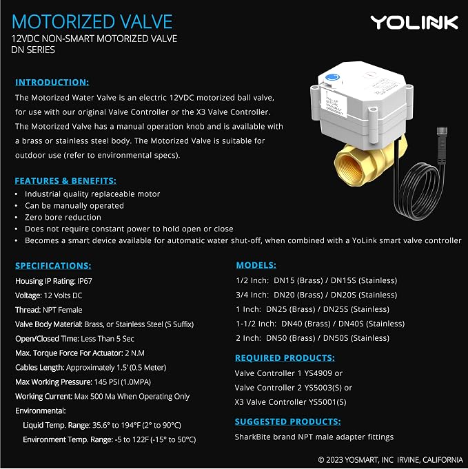 YoLink X3 Valve Controller Kit, 1-1/4" Brass Motorized Ball Valve, LoRa Long - Image 4