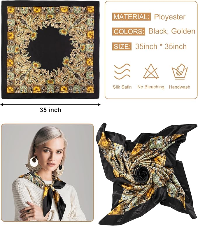 Senker Fashion 35" Head Scarf for Women, Pirate Costume Accessories Silk Red - Image 2