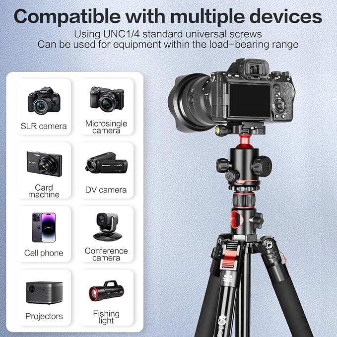 FreeSea 72 inch Camera Tripod, Transverse Center Column Aluminium DSLR Tripod - Image 9
