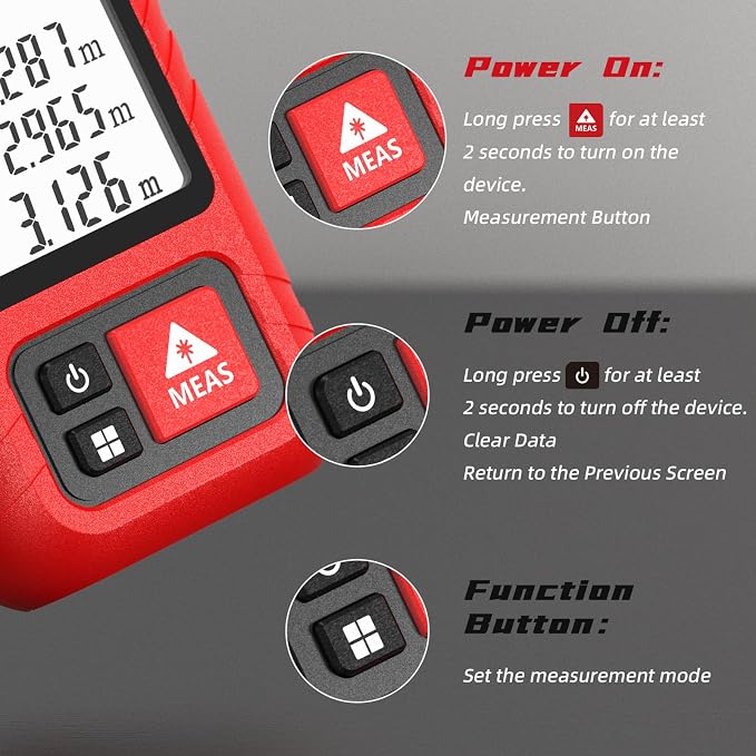 Hansburg Laser Measurement Tool 98 Ft / 30m 8-in-1 Modes Digital Laser Tape - Image 2