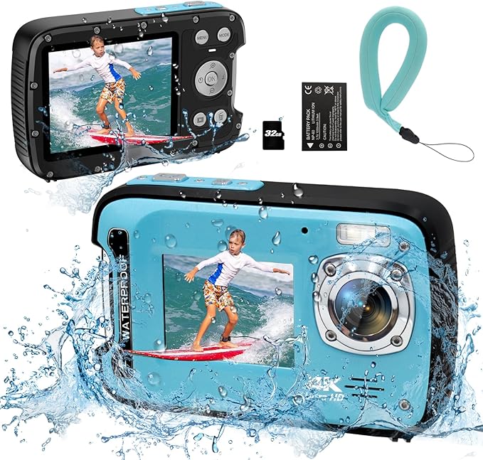 Underwater Camera 4K 48MP Autofocus Selfie Dual Screen Waterproof Camera by YEEIN