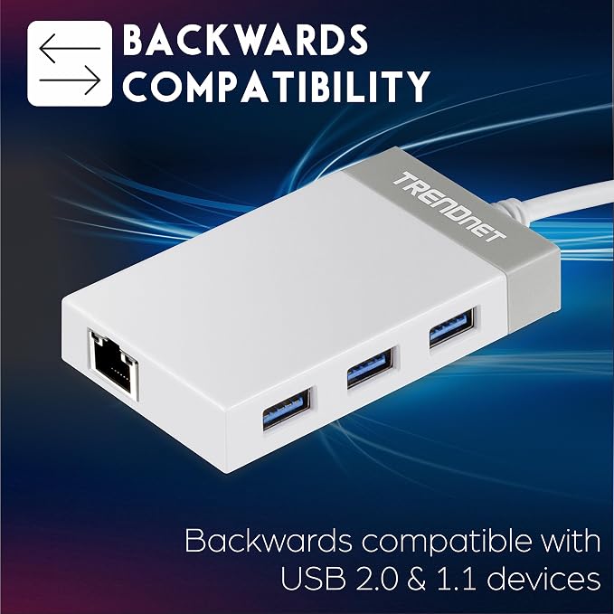 TRENDnet USB C to Ethernet Gigabit Adapter, Compact USB Type C Hub, 3 x USB 3.0 - Image 3