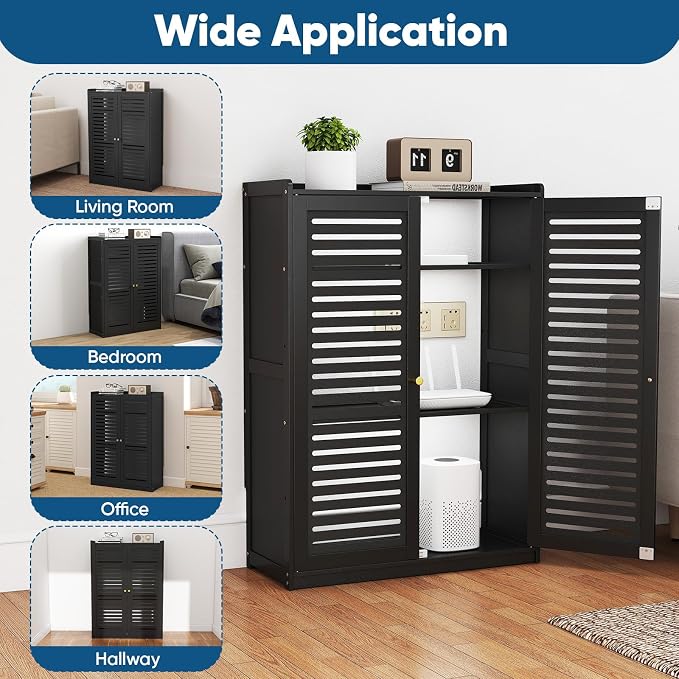WiFi Router Storage Cabinet, Double Deck Floor Standing Modem Cabinet, Bamboo - Image 5