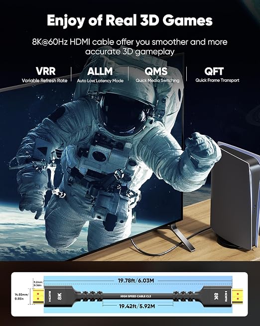 Highwings HDMI Cables 20FT Long, 8K Ultra High Speed HDMI 2.1 Cable 8K@60 - Image 5