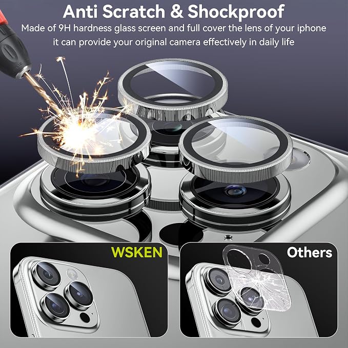 WSKEN for iPhone 15 Pro/iPhone 15 Pro Max Camera Lens Protector, Shatterproof - Image 3