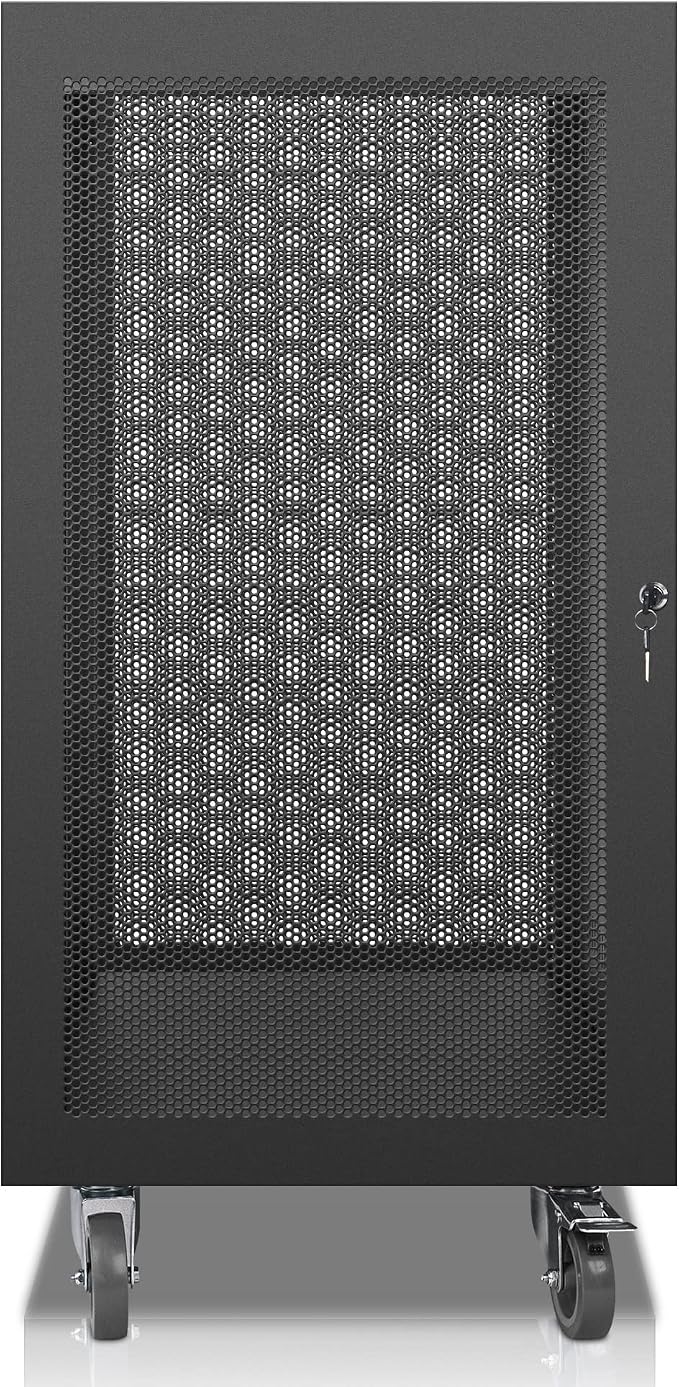 Sound Town 21U Universal Steel Rack, w/Mesh Doors, Locking Casters, Vented Side - Image 8