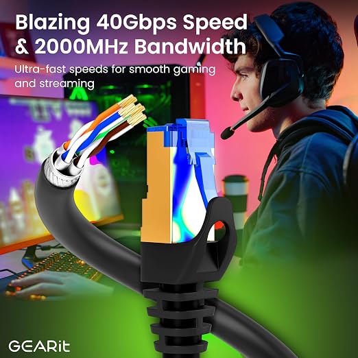 GEARit Cat8 RJ45 Shielded Cable, 40Gbps 2000Mhz SFTP Patch Cord, Heavy Duty - Image 2