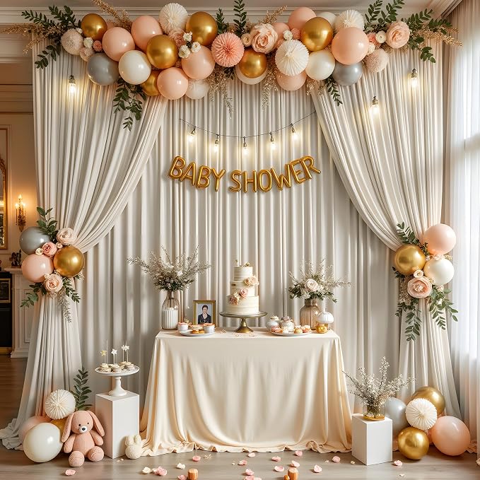 12ft x 10ft Wrinkle Free Beige Backdrop Curtains - Image 4
