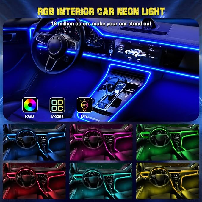 Jushope Interior Car LED Strip Lights, RGB USB Car Ambient Lighting - Image 4