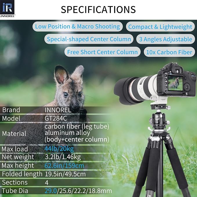 Carbon Fiber Tripod-INNOREL GT284C Professional Compact Portable Tripod - Image 2