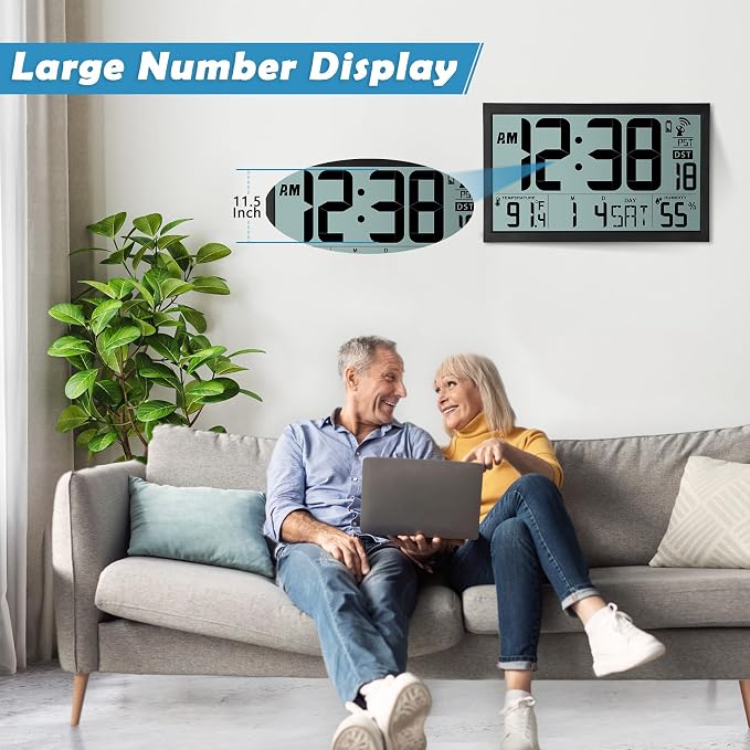 SZELAM Atomic Clock, 16.7" Large Display Digital Wall Clock Battery Operated - Image 6
