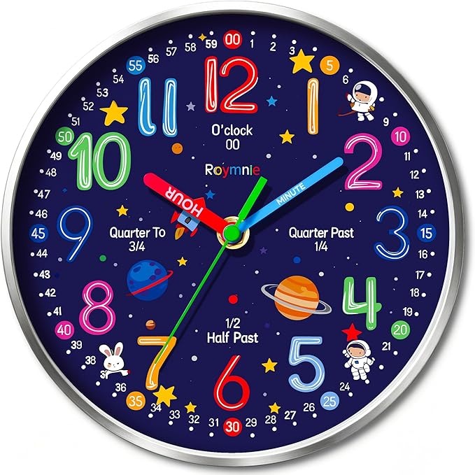 Roymnie Wall Clock Learning to Tell Time Easily Non Ticking Battery Operated by Unknown
