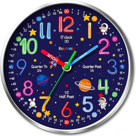 Roymnie Wall Clock Learning to Tell Time Easily Non Ticking Battery Operated by Unknown