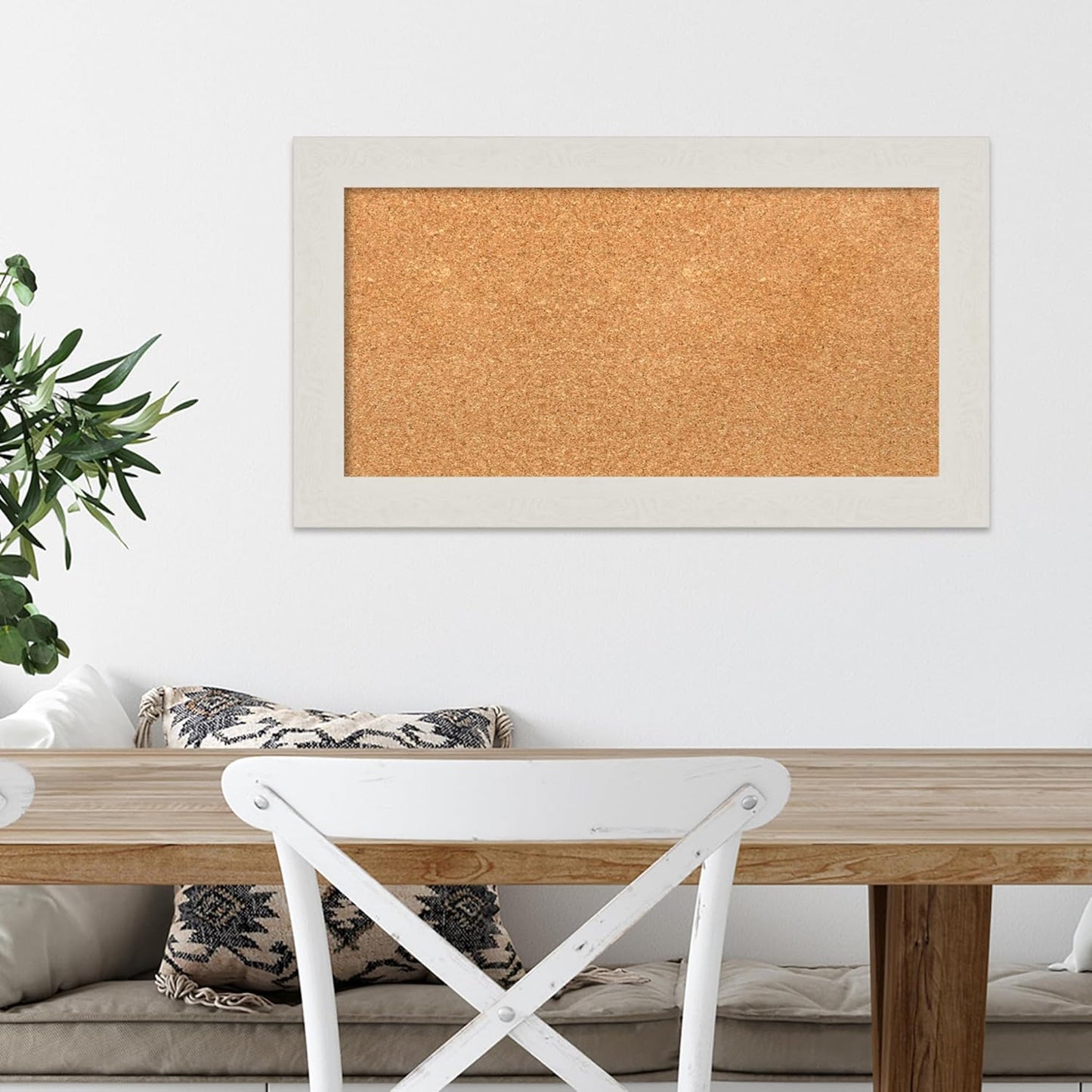 Amanti Art Natural Cork Board for Wall, 15x27 Vision Board with White Frame, Small Corkboard Office Decor for Home Organization, Country Rustic Corkboard Pinboard to Display Items for Home