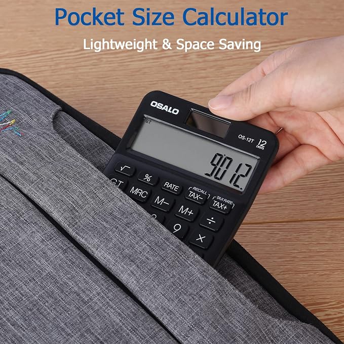 Pocket Small Size Desk Calculator, 12 Digit Large LCD Display, Basic Tax - Image 2