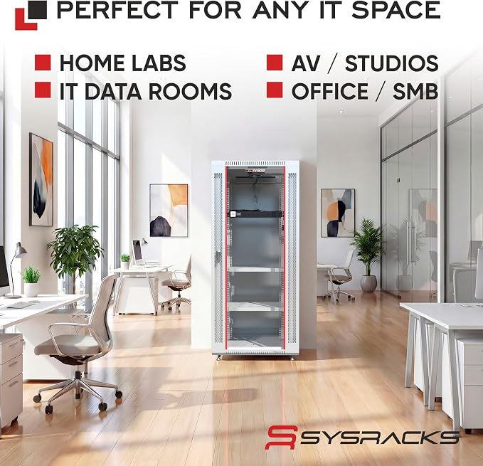 22U Wall Mount Server Rack Cabinet 24” Deep, 19” Network & AV Enclosure - Image 8