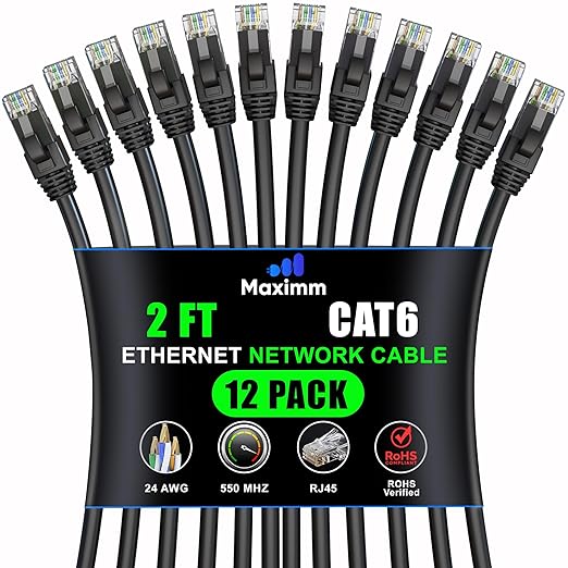 Maximm Cat 6 Ethernet Cable 2 Ft, Cat6 Cable, LAN Cable, Internet Cable by MaximmCable