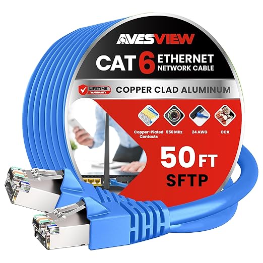 CAT 6 Shielded Ethernet Cable 50FT, Indoor High-Speed 10Gbps Snagless Shielded by AvesView