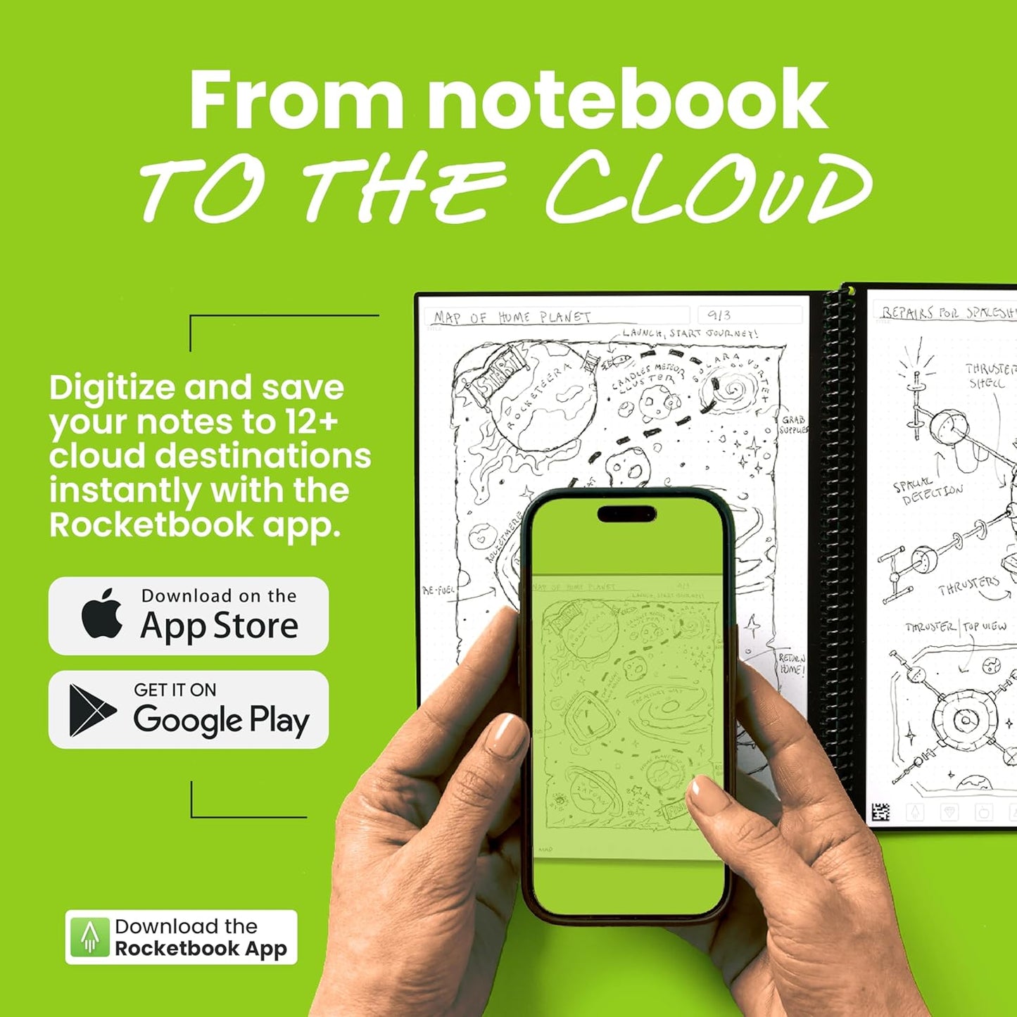Rocketbook New Core Reusable Spiral Notebook, Letter Size 8.5x11, Teal - Dotted Pages, App-Connected, Erasable, Durable Cover, Ideal for School, Work, and Creative Projects
